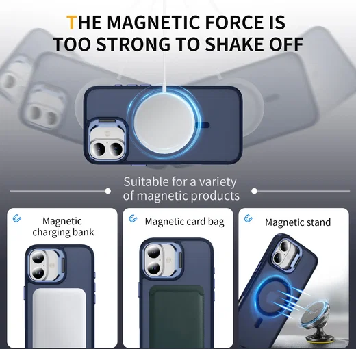 Apple iPhone 16 Hoesje MagSafe Back Cover met Camera Stand Blauw afbeelding 5