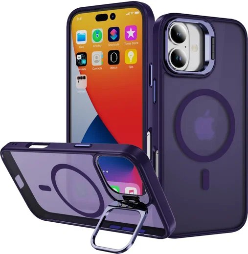 Apple iPhone 16 Hoesje MagSafe Back Cover met Camera Stand Paars afbeelding 1