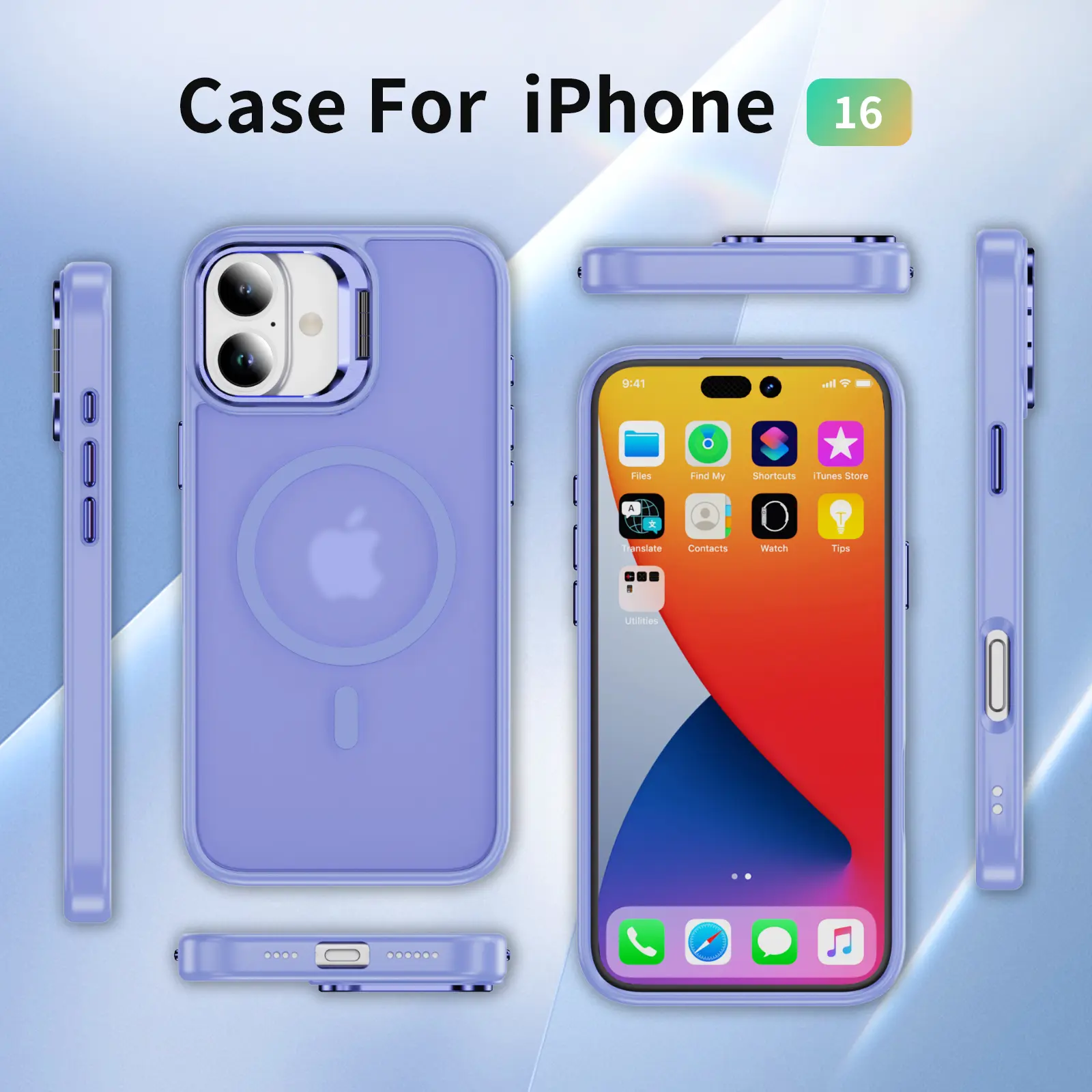 Apple iPhone 16 Hoesje MagSafe Back Cover met Camera Stand Licht Paars afbeelding 8