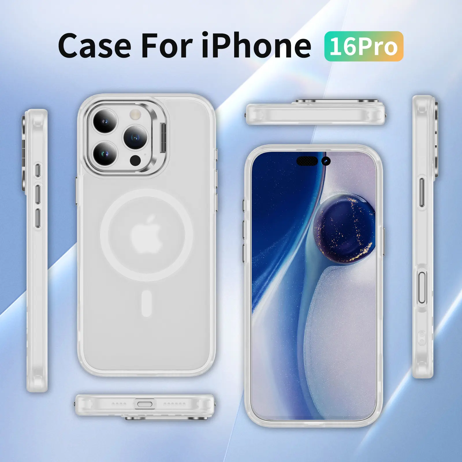 Apple iPhone 16 Pro Hoesje MagSafe Back Cover met Camera Stand Transparant afbeelding 9