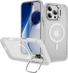 Apple iPhone 16 Pro Hoesje MagSafe Back Cover met Camera Stand Transparant afbeelding