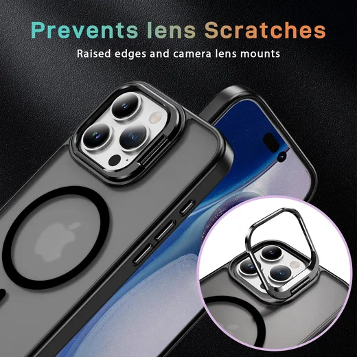 Apple iPhone 16 Pro Hoesje MagSafe Back Cover met Camera Stand Zwart afbeelding 10