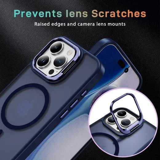 Apple iPhone 16 Pro Hoesje MagSafe Back Cover met Camera Stand Blauw afbeelding 10