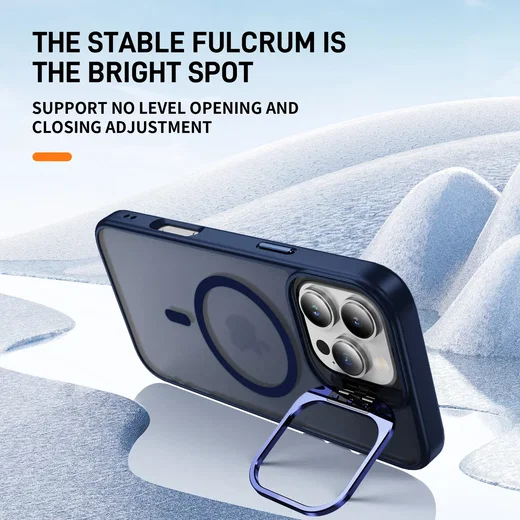 Apple iPhone 16 Pro Hoesje MagSafe Back Cover met Camera Stand Blauw afbeelding 2