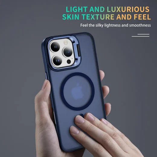 Apple iPhone 16 Pro Hoesje MagSafe Back Cover met Camera Stand Blauw afbeelding 9
