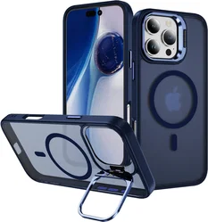 Apple iPhone 16 Pro Hoesje MagSafe Back Cover met Camera Stand Blauw afbeelding