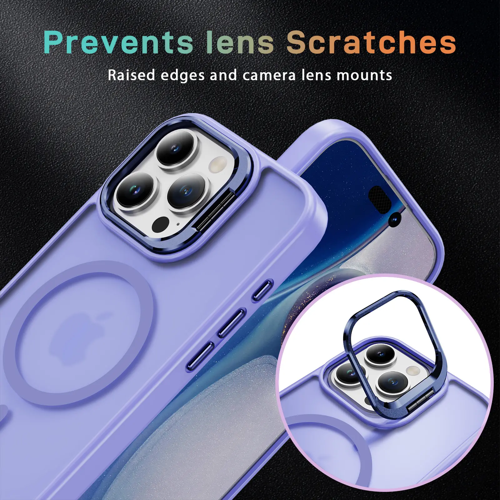 Apple iPhone 16 Pro Hoesje MagSafe Back Cover met Camera Stand Licht Paars afbeelding 7