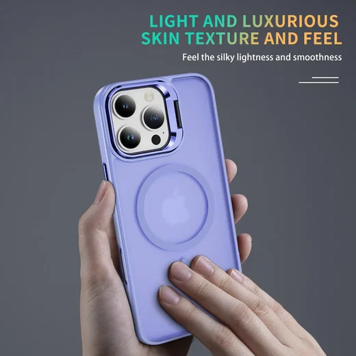 Apple iPhone 16 Pro Hoesje MagSafe Back Cover met Camera Stand Licht Paars afbeelding 5