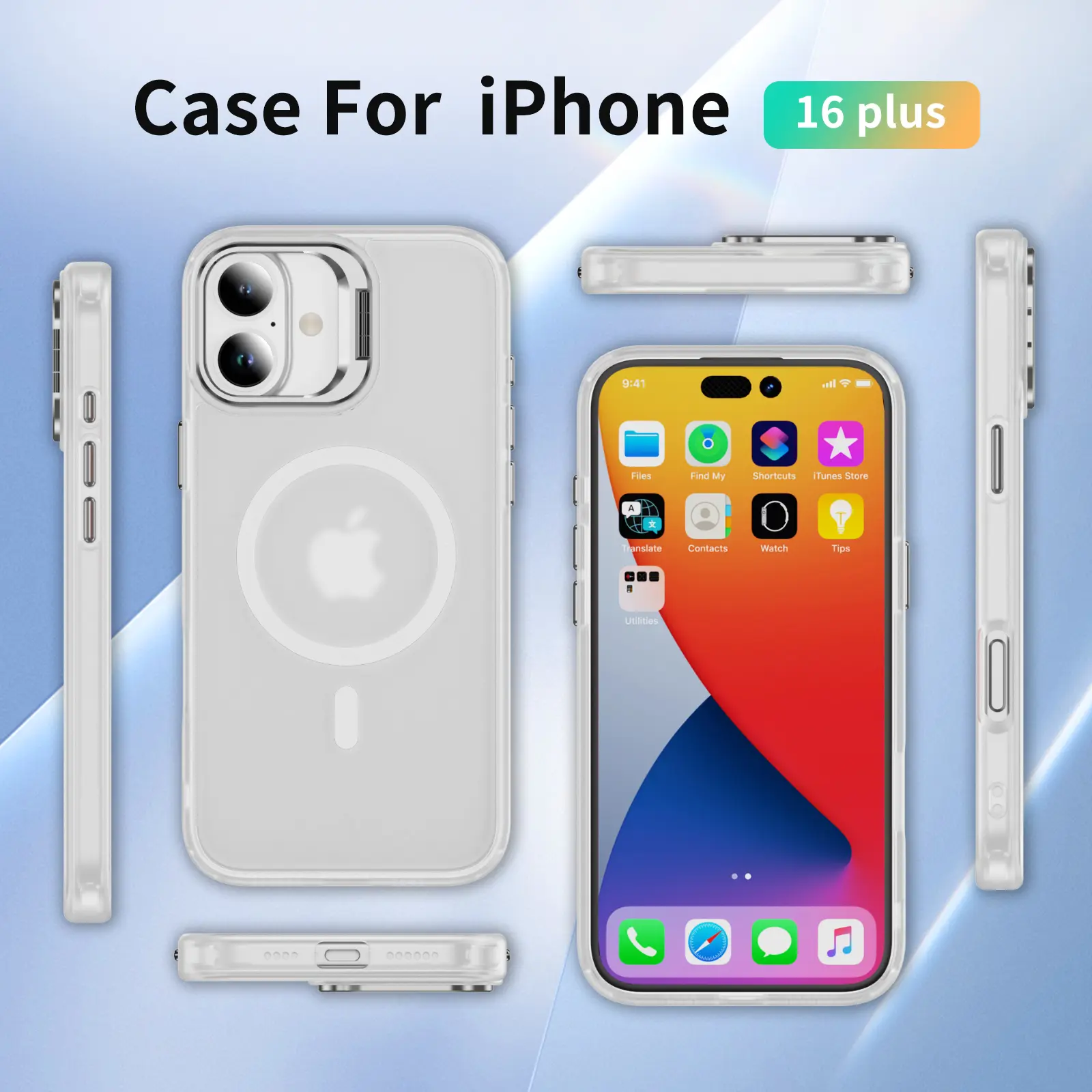 Apple iPhone 16 Plus Hoesje MagSafe Back Cover met Camera Stand Transparant afbeelding 8