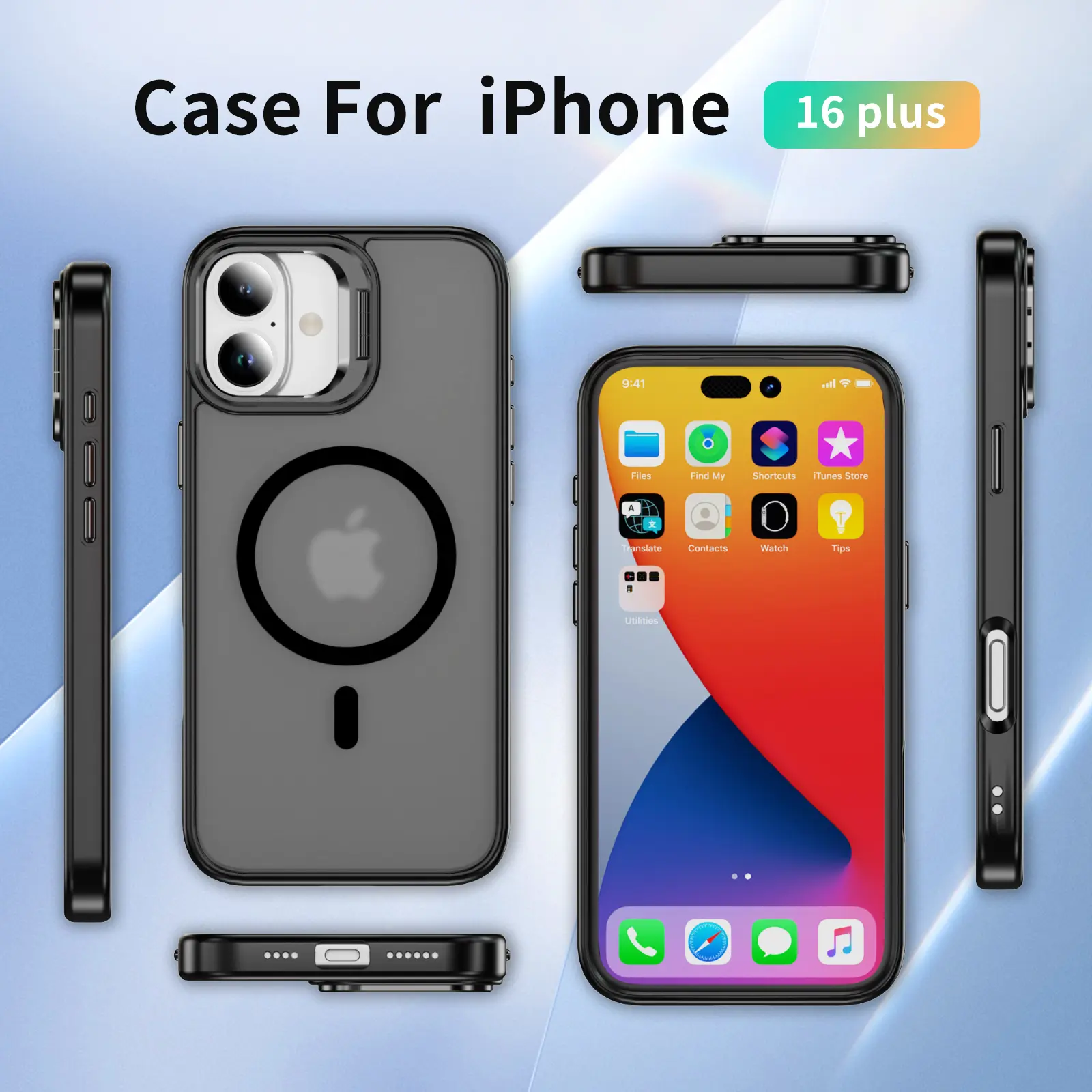 Apple iPhone 16 Plus Hoesje MagSafe Back Cover met Camera Stand Zwart afbeelding 10