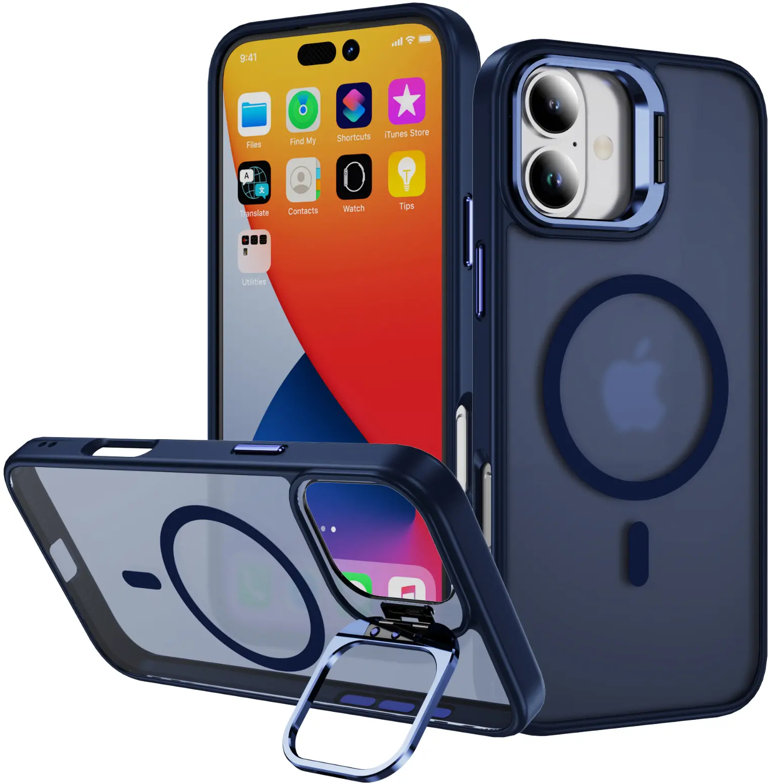 Apple iPhone 16 Plus Hoesje MagSafe Back Cover met Camera Stand Blauw afbeelding 1