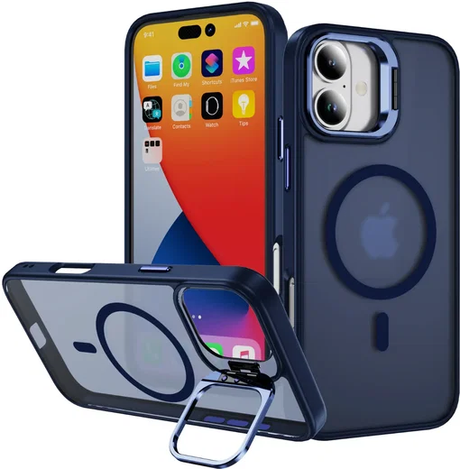 Apple iPhone 16 Plus Hoesje MagSafe Back Cover met Camera Stand Blauw afbeelding 1