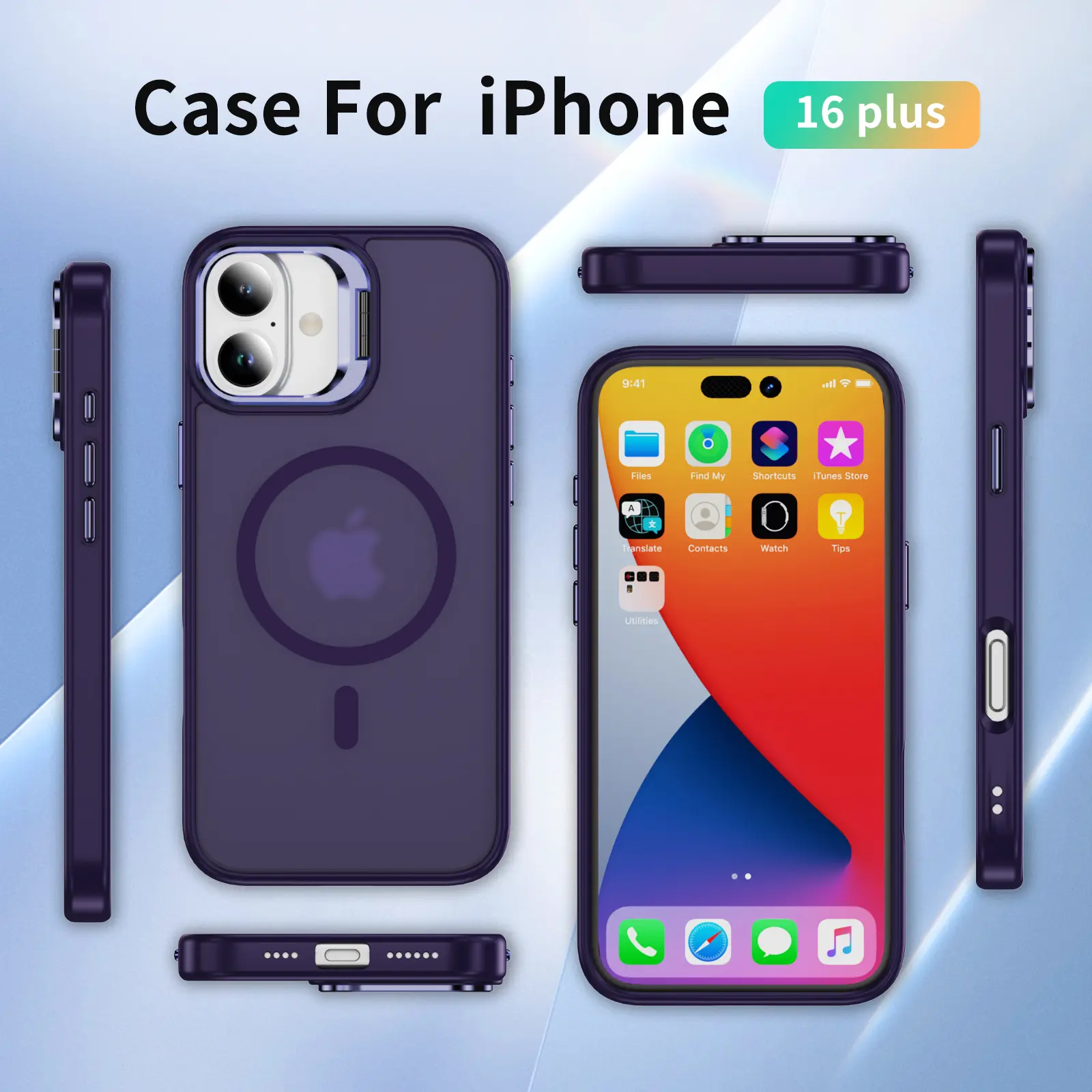 Apple iPhone 16 Plus Hoesje MagSafe Back Cover met Camera Stand Paars afbeelding 9