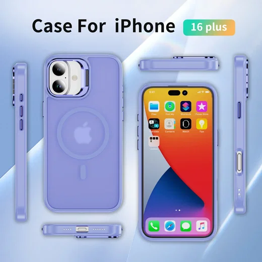 Apple iPhone 16 Plus Hoesje MagSafe Back Cover met Camera Stand Licht Paars afbeelding 9