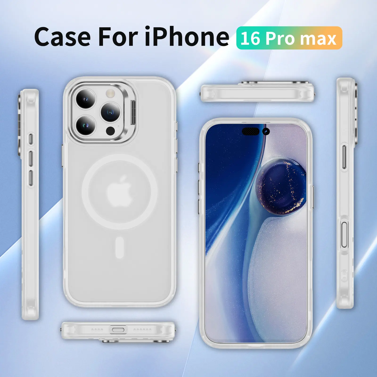 Apple iPhone 16 Pro Max Hoesje MagSafe Back Cover met Camera Stand Transparant afbeelding 9