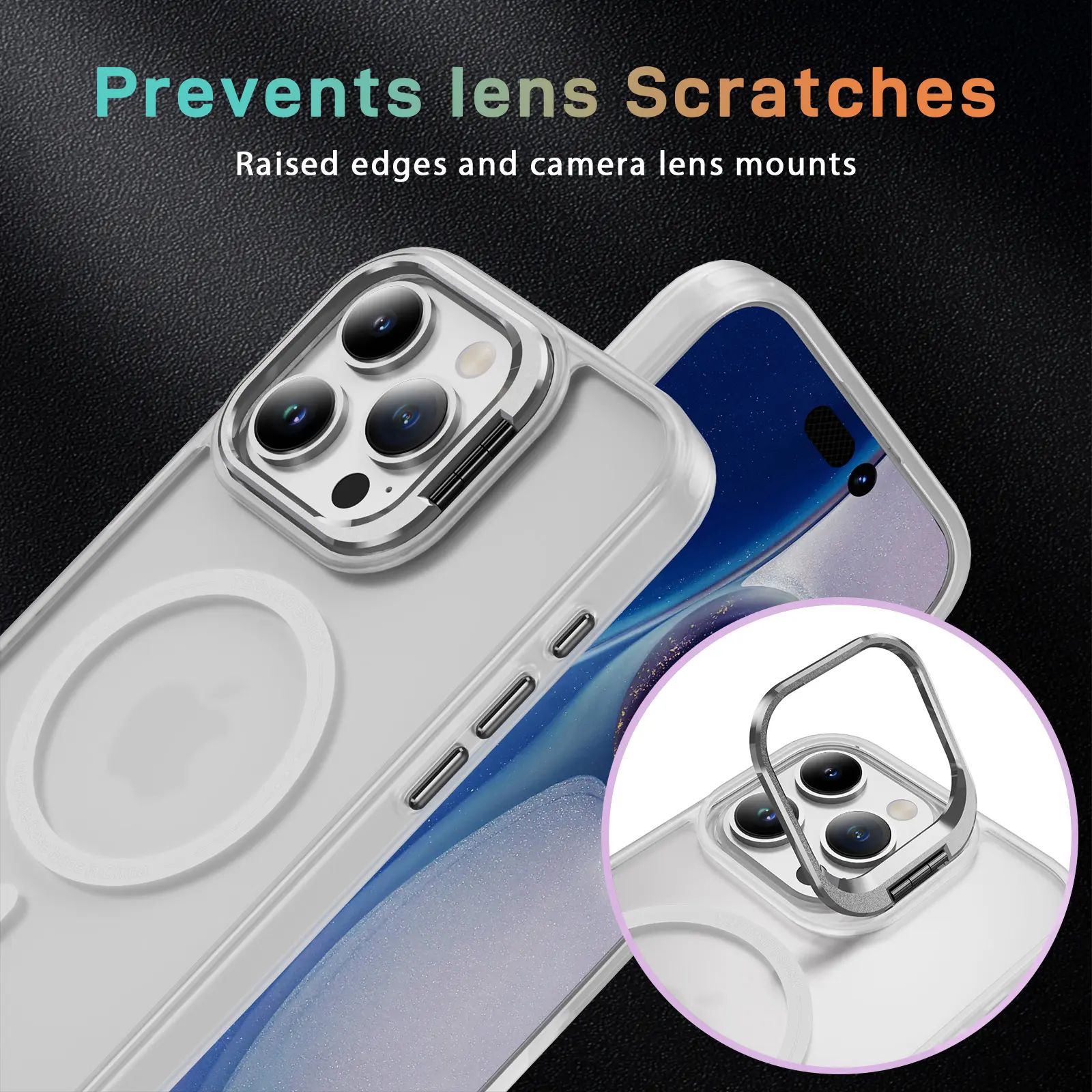 Apple iPhone 16 Pro Max Hoesje MagSafe Back Cover met Camera Stand Transparant afbeelding 10