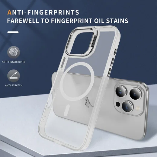 Apple iPhone 16 Pro Max Hoesje MagSafe Back Cover met Camera Stand Transparant afbeelding 5