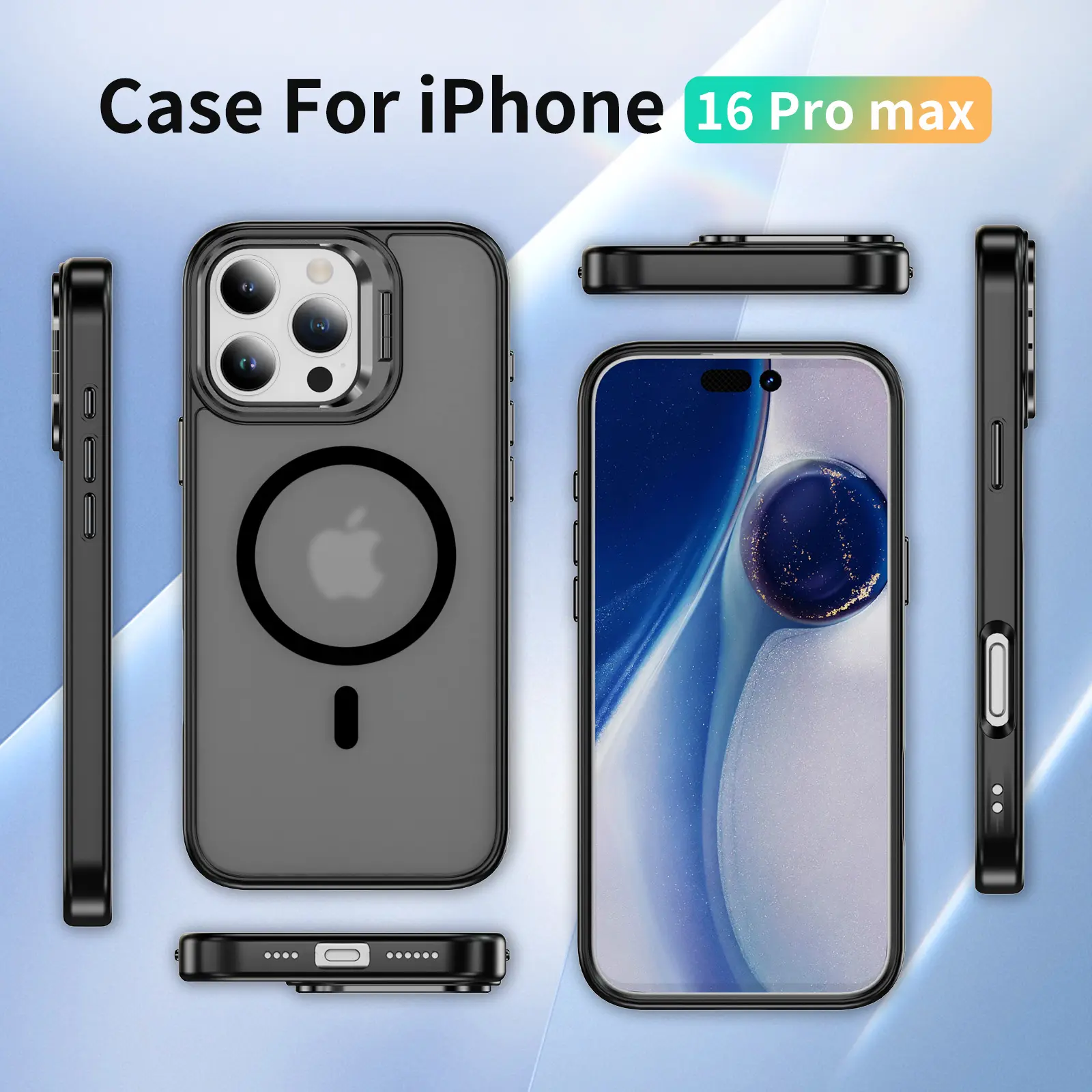 Apple iPhone 16 Pro Max Hoesje MagSafe Back Cover met Camera Stand Zwart afbeelding 8
