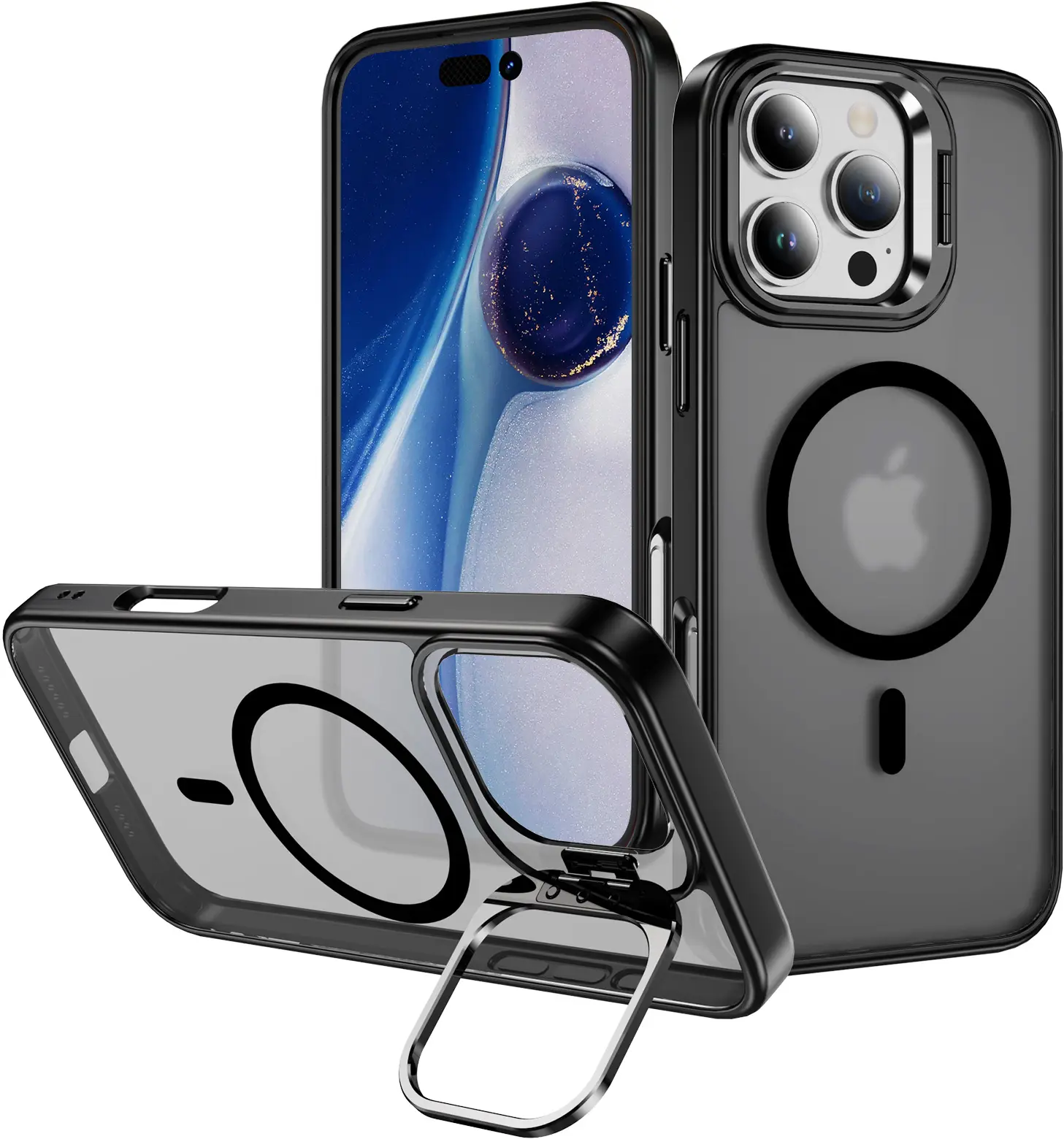Apple iPhone 16 Pro Max Hoesje MagSafe Back Cover met Camera Stand Zwart afbeelding 1