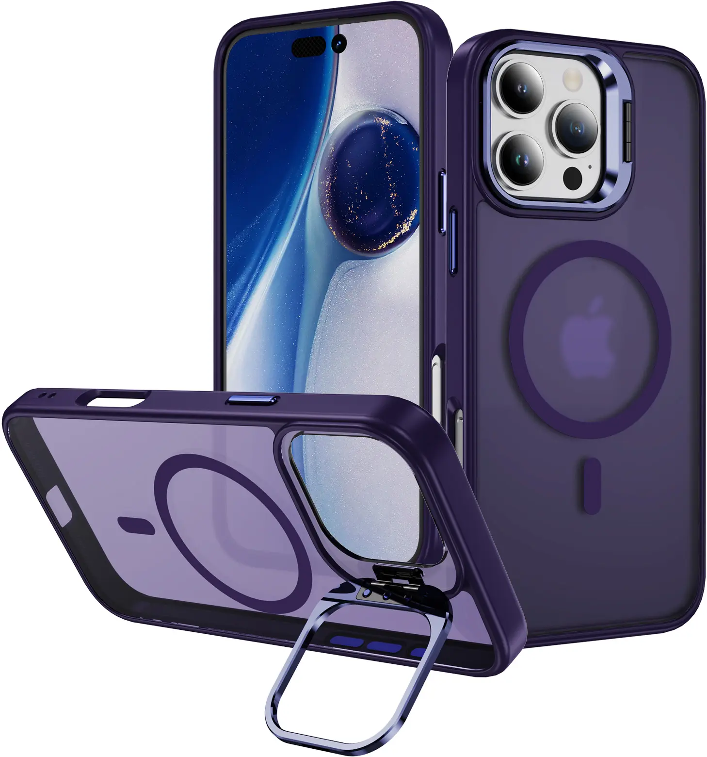 Apple iPhone 16 Pro Max Hoesje MagSafe Back Cover met Camera Stand Paars afbeelding 1