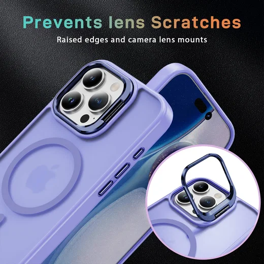 Apple iPhone 16 Pro Max Hoesje MagSafe Back Cover met Camera Stand Licht Paars afbeelding 10