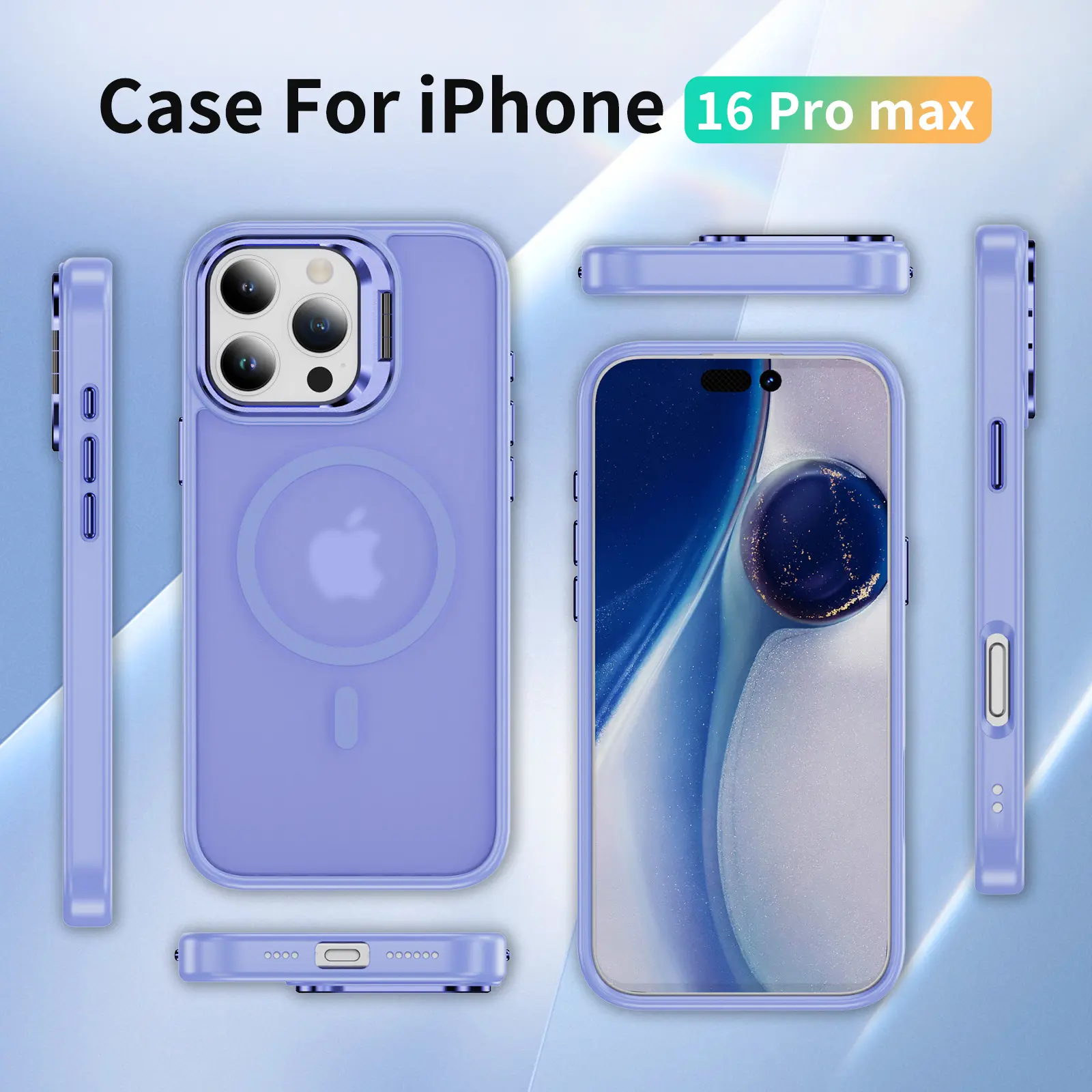 Apple iPhone 16 Pro Max Hoesje MagSafe Back Cover met Camera Stand Licht Paars afbeelding 8