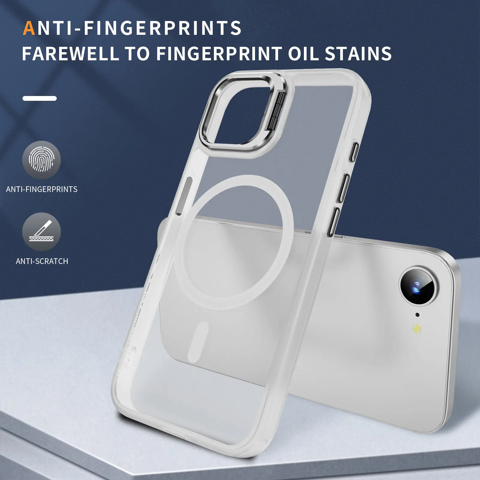 Apple iPhone 17e / 16e Hoesje MagSafe Back Cover met Camera Stand Transparant afbeelding 5