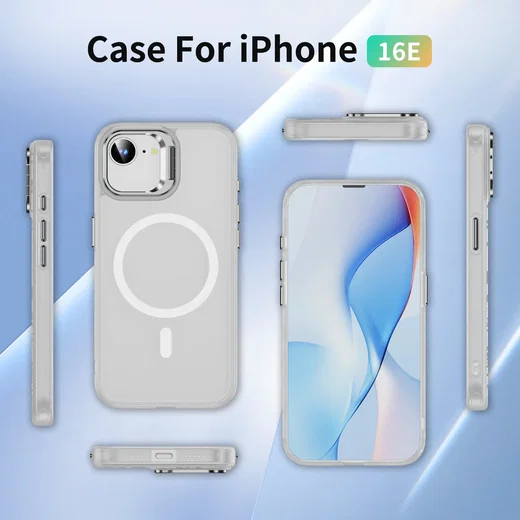 Apple iPhone 17e / 16e Hoesje MagSafe Back Cover met Camera Stand Transparant afbeelding 8