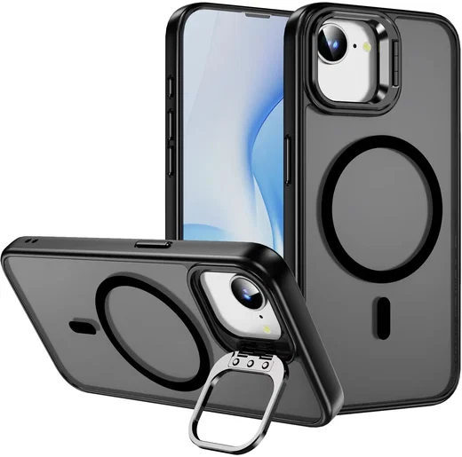 Apple iPhone 17e / 16e Hoesje MagSafe Back Cover met Camera Stand Zwart afbeelding 1