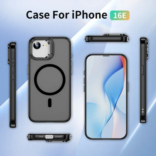 Apple iPhone 17e / 16e Hoesje MagSafe Back Cover met Camera Stand Zwart afbeelding 9
