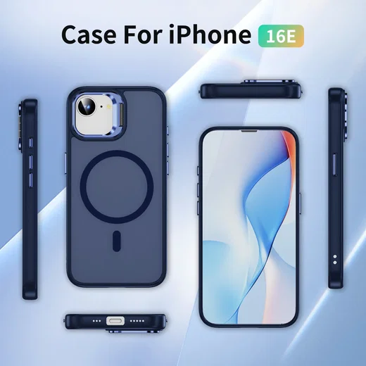 Apple iPhone 17e / 16e Hoesje MagSafe Back Cover met Camera Stand Blauw afbeelding 11