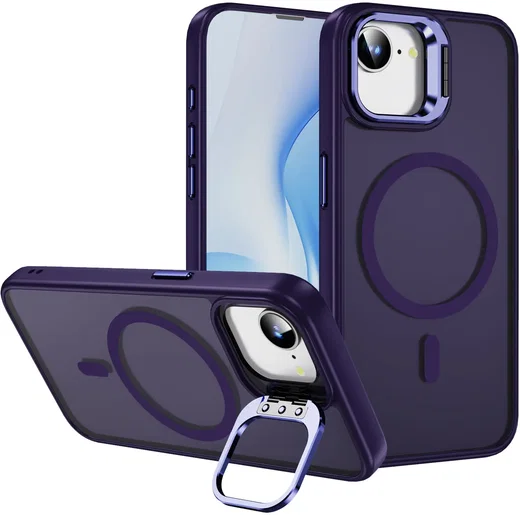 Apple iPhone 17e / 16e Hoesje MagSafe Back Cover met Camera Stand Paars afbeelding 1
