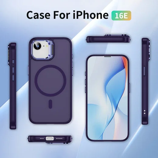 Apple iPhone 17e / 16e Hoesje MagSafe Back Cover met Camera Stand Paars afbeelding 8
