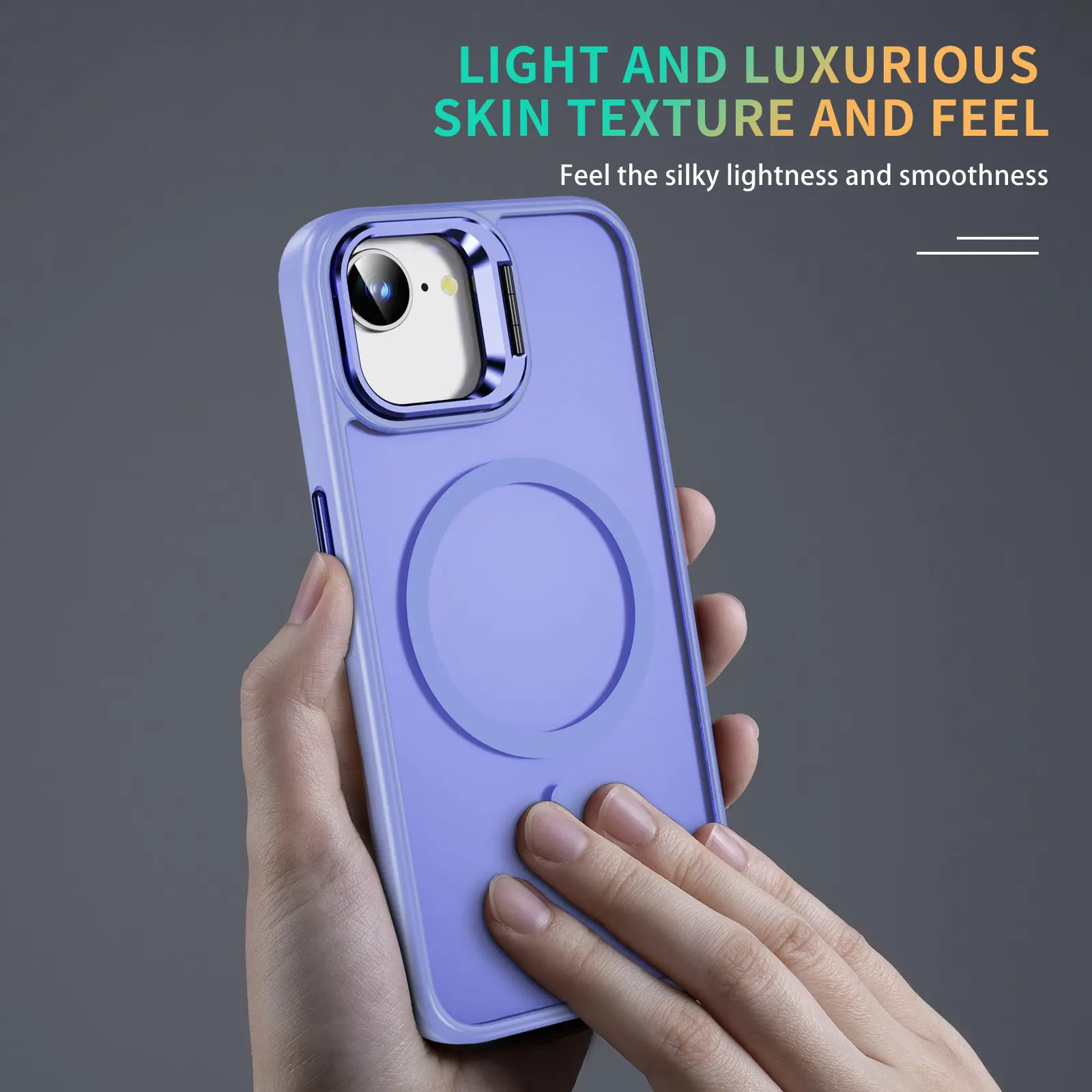 Apple iPhone 17e / 16e Hoesje MagSafe Back Cover met Camera Stand Licht Paars afbeelding 9