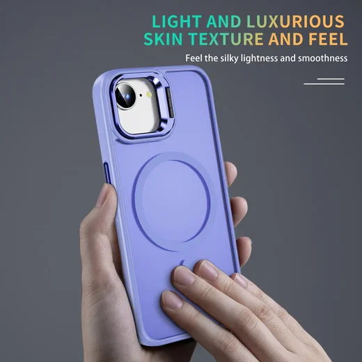 Apple iPhone 17e / 16e Hoesje MagSafe Back Cover met Camera Stand Licht Paars afbeelding 9