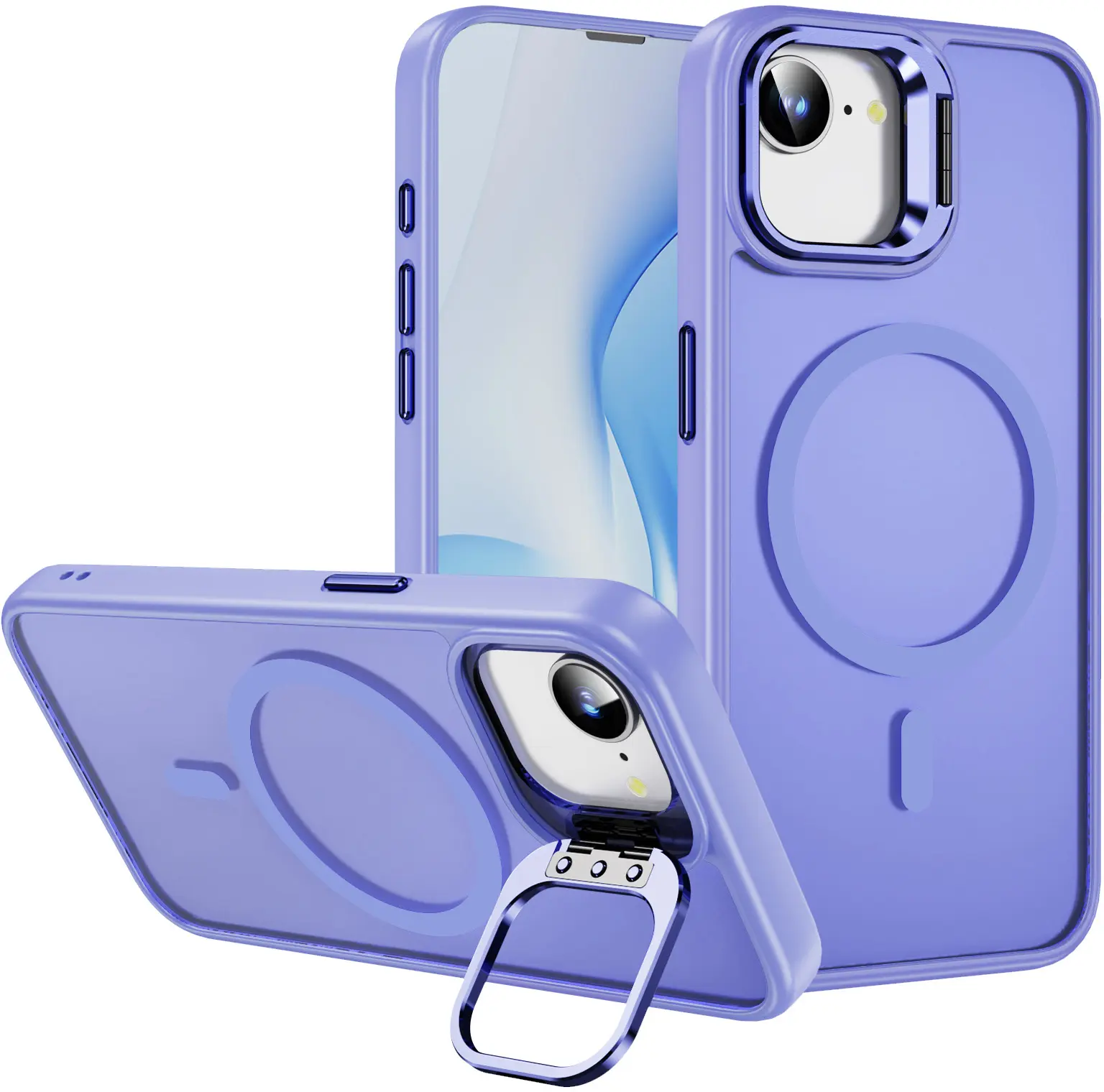 Apple iPhone 17e / 16e Hoesje MagSafe Back Cover met Camera Stand Licht Paars afbeelding 1