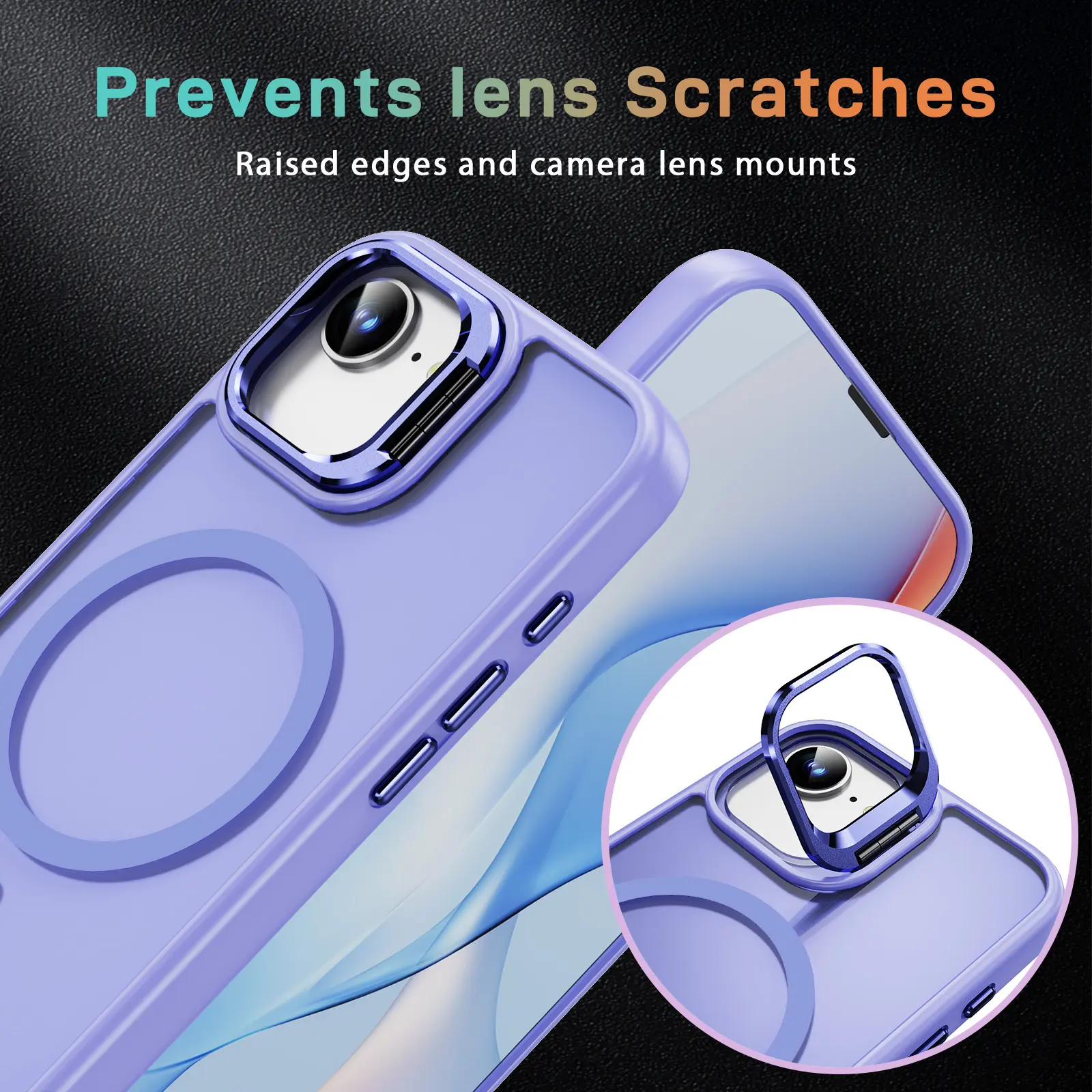 Apple iPhone 17e / 16e Hoesje MagSafe Back Cover met Camera Stand Licht Paars afbeelding 4