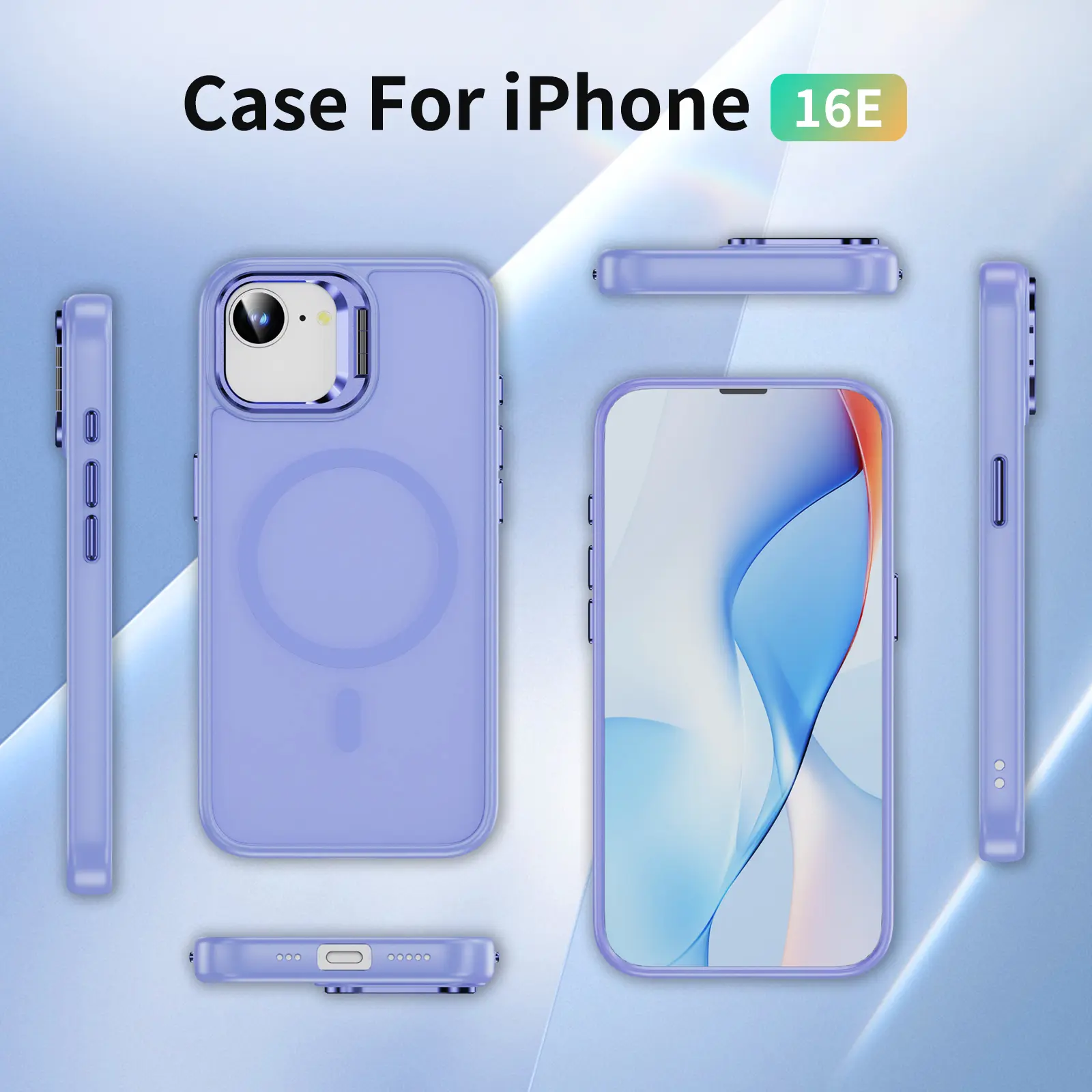Apple iPhone 17e / 16e Hoesje MagSafe Back Cover met Camera Stand Licht Paars afbeelding 8