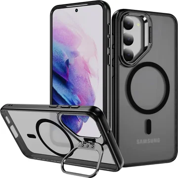 Samsung Galaxy S23 Hoesje MagSafe Back Cover met Camera Stand Zwart