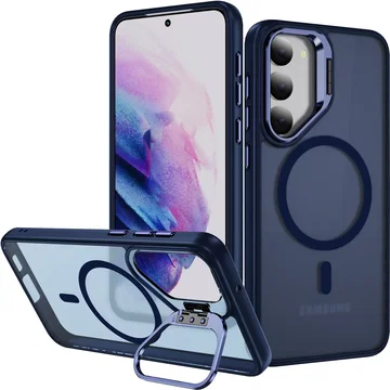 Samsung Galaxy S23 Hoesje MagSafe Back Cover met Camera Stand Blauw