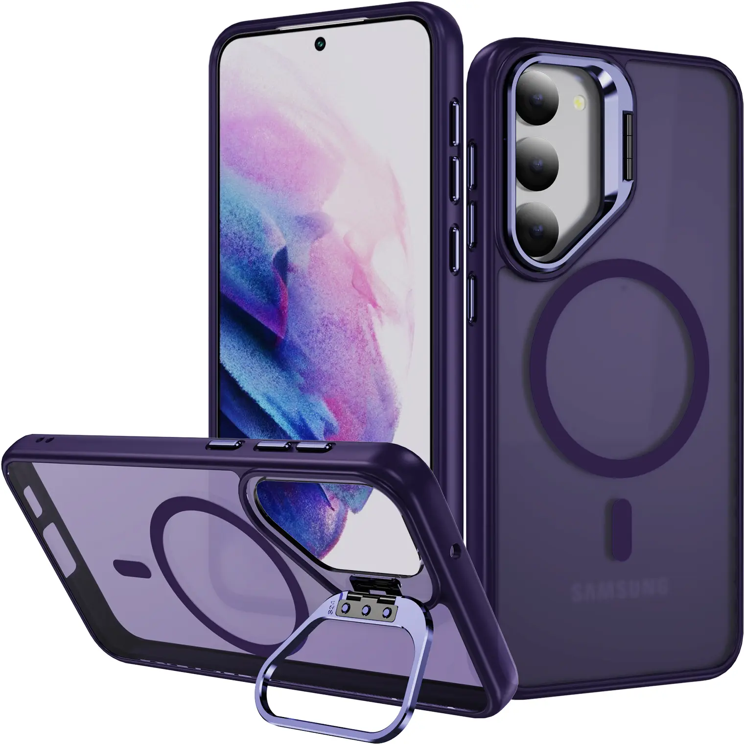 Samsung Galaxy S23 Hoesje MagSafe Back Cover met Camera Stand Paars afbeelding 1