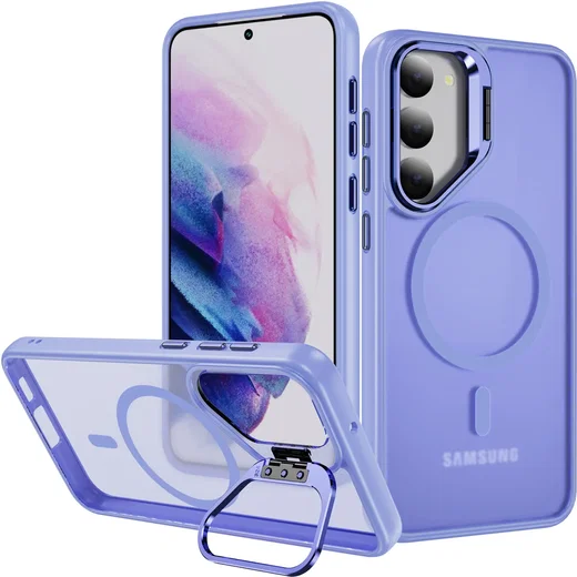 Samsung Galaxy S23 Hoesje MagSafe Back Cover met Camera Stand Licht Paars afbeelding 1