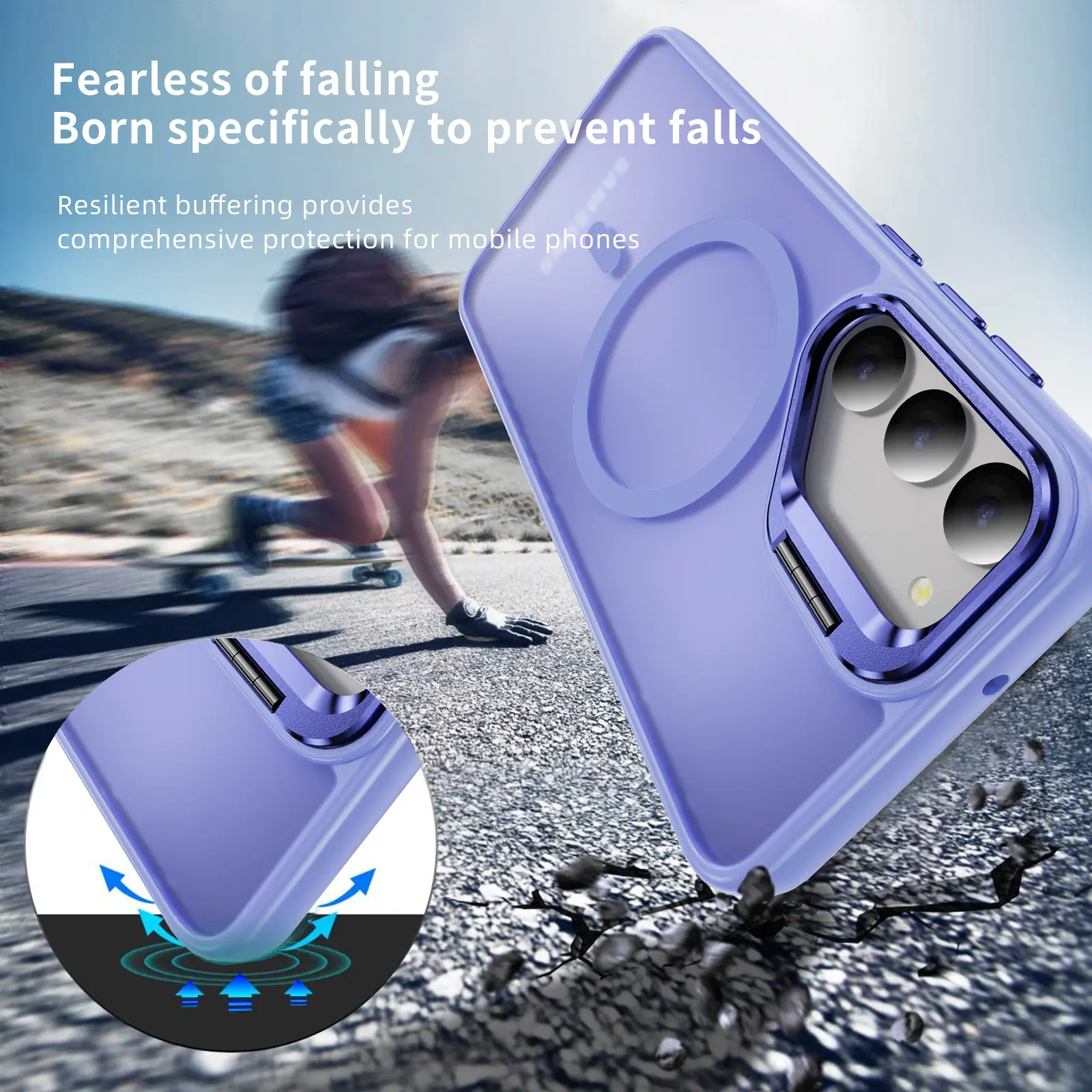 Samsung Galaxy S23 Hoesje MagSafe Back Cover met Camera Stand Licht Paars afbeelding 4
