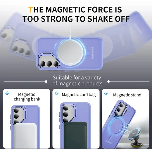Samsung Galaxy S23 Hoesje MagSafe Back Cover met Camera Stand Licht Paars afbeelding 5