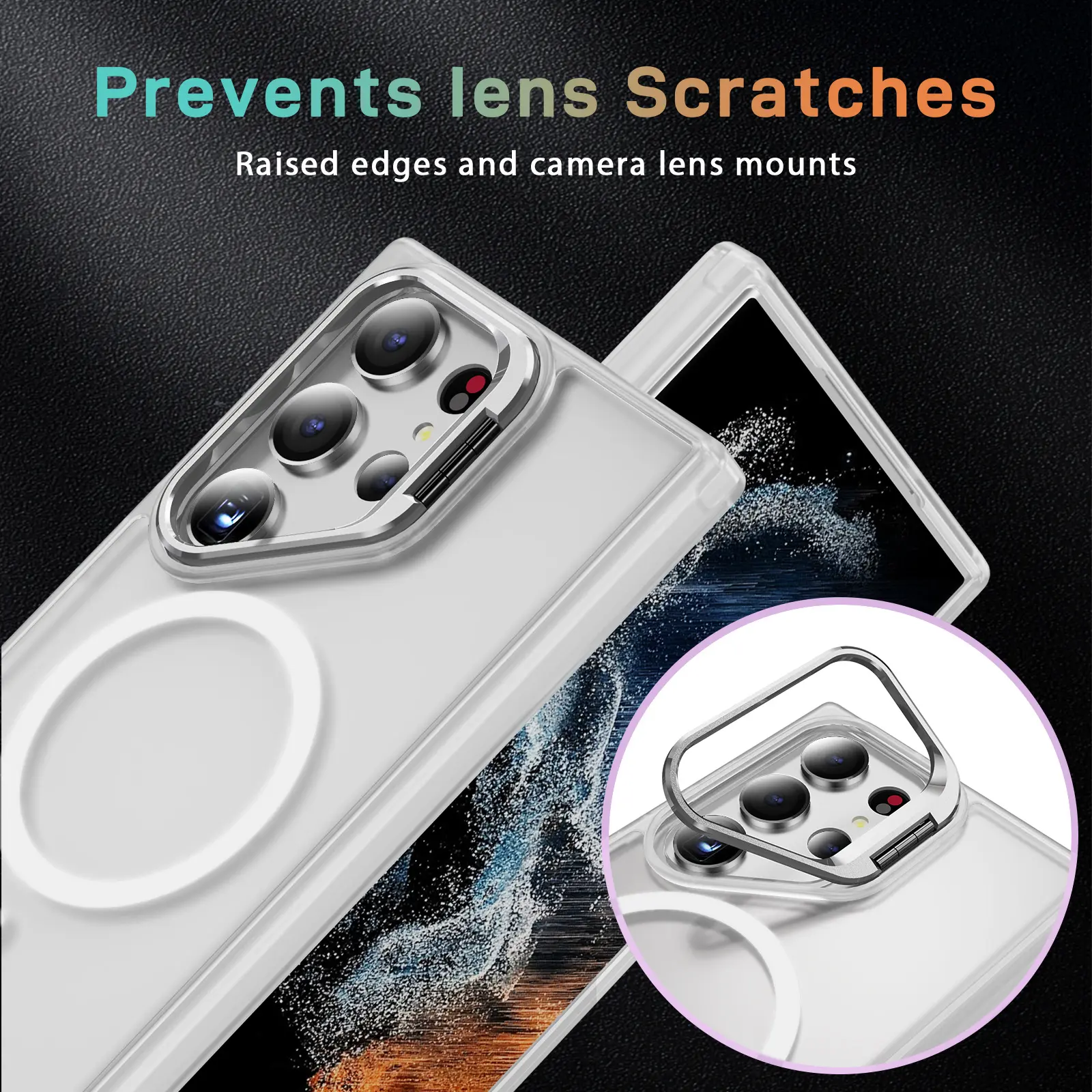 Samsung Galaxy S23 Ultra Hoesje MagSafe Back Cover met Camera Stand Transparant afbeelding 9