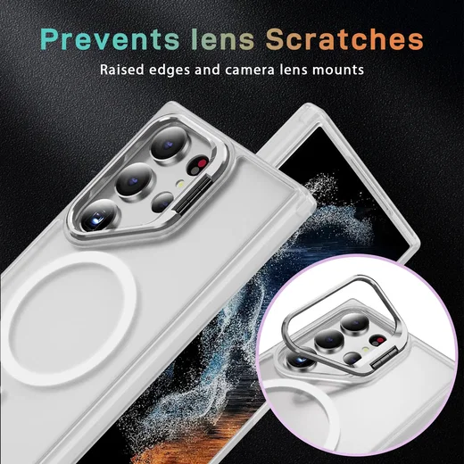 Samsung Galaxy S23 Ultra Hoesje MagSafe Back Cover met Camera Stand Transparant afbeelding 9