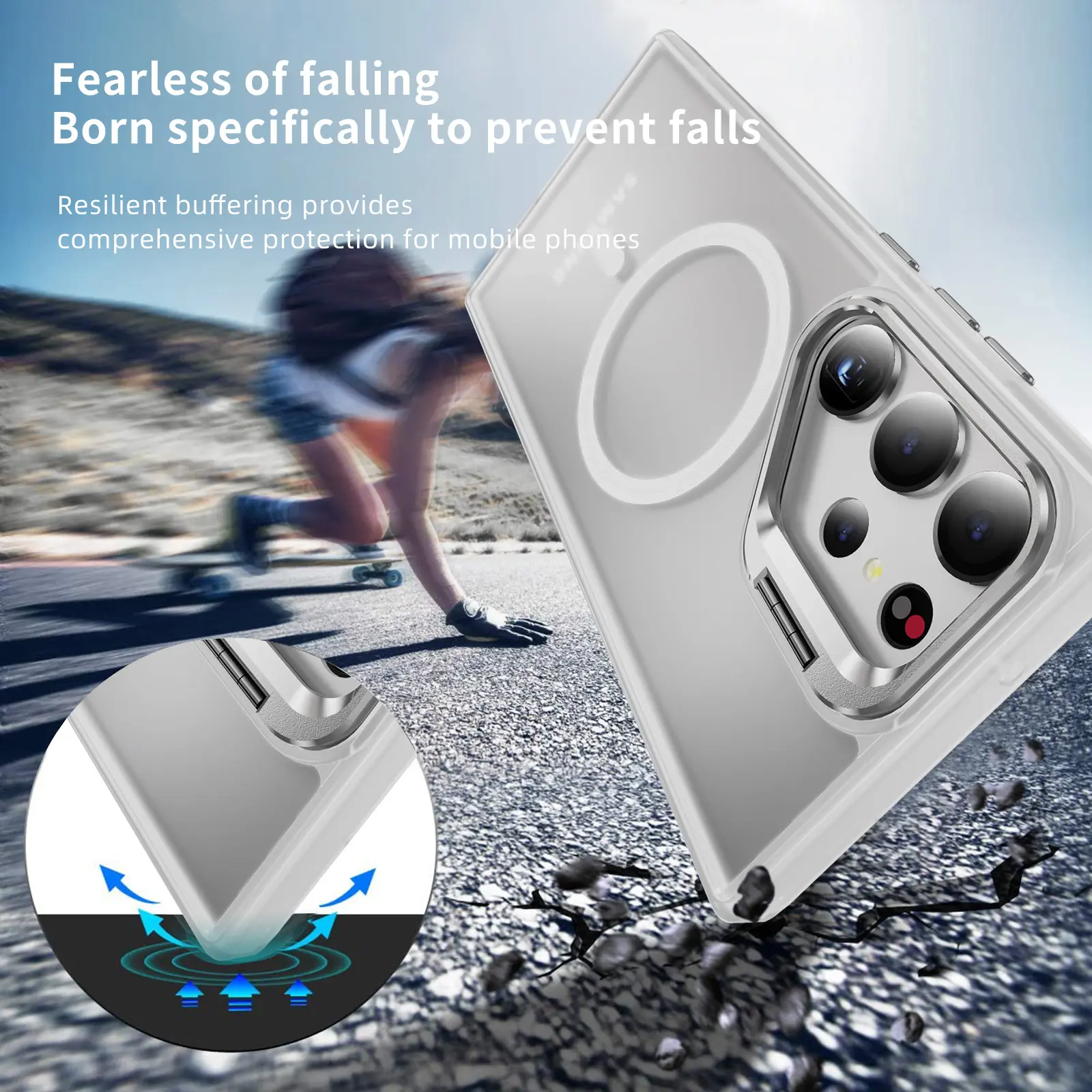Samsung Galaxy S23 Ultra Hoesje MagSafe Back Cover met Camera Stand Transparant afbeelding 4