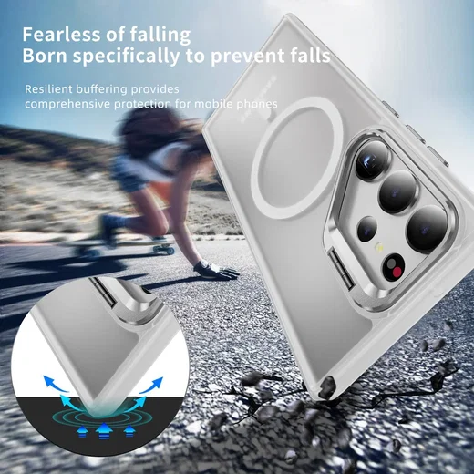 Samsung Galaxy S23 Ultra Hoesje MagSafe Back Cover met Camera Stand Transparant afbeelding 4
