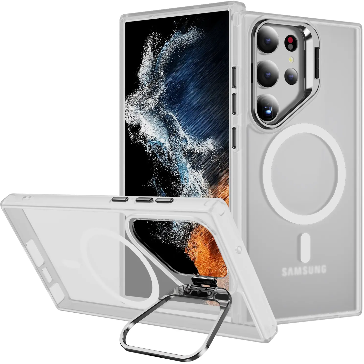 Samsung Galaxy S23 Ultra Hoesje MagSafe Back Cover met Camera Stand Transparant afbeelding 1