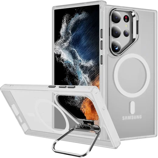 Samsung Galaxy S23 Ultra Hoesje MagSafe Back Cover met Camera Stand Transparant afbeelding 1